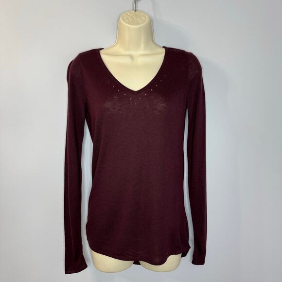 Lululemon Maroon V-Neck Sweater Lightweight Pullover Long Sleeve Logo SZ 2 - Picture 7 of 11
